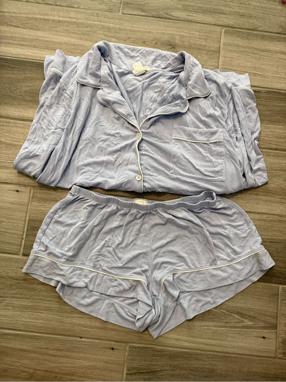 Eberjey Light Blue Short Pajama Set with Piped Trim